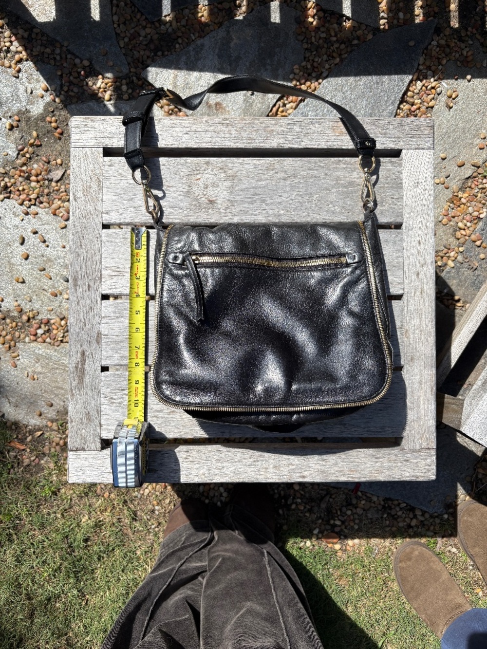 Gently used Margot black leather shoulder bag, with gold hardware